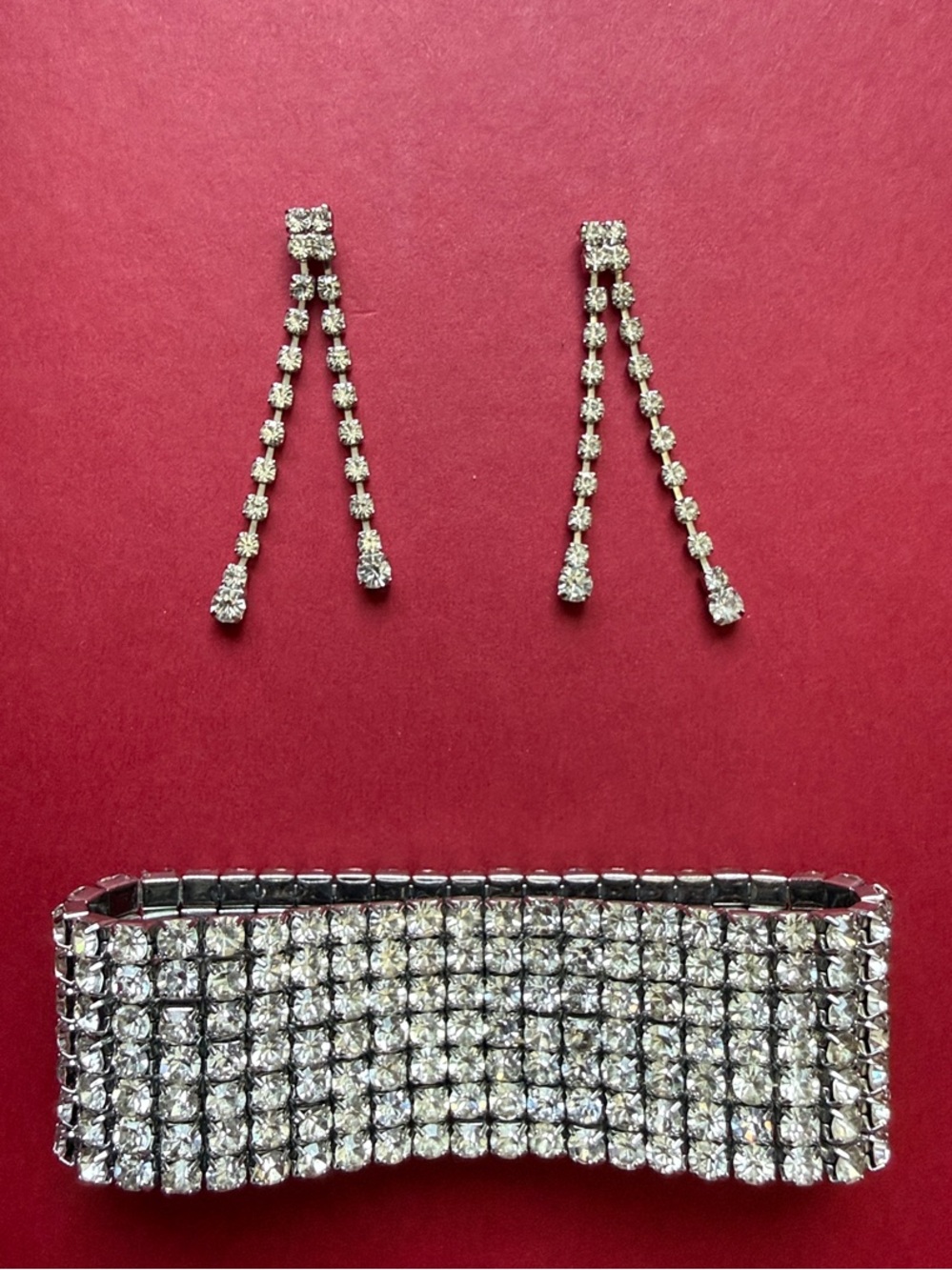 Crystal Rhinestone Drop Earrings and Bracelet Set